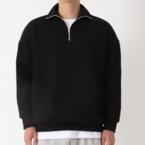 Ribbed half Zip Pullover – Black