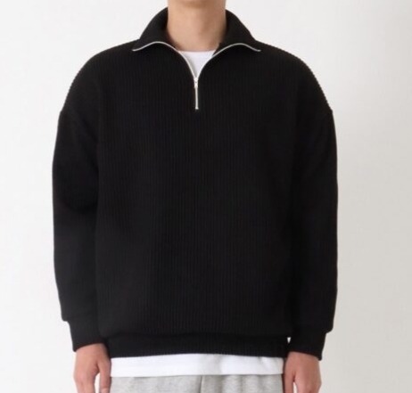 Ribbed half Zip Pullover – Black