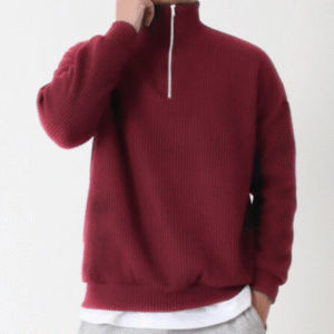 Ribbed half Zip Pullover – Maroon