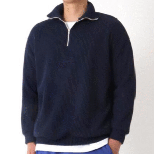 Ribbed half Zip Pullover – Navy Blue
